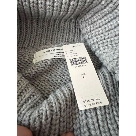 Anthropologie NWT Split Back Sweater Grey Sz L - Picture 3 of 11